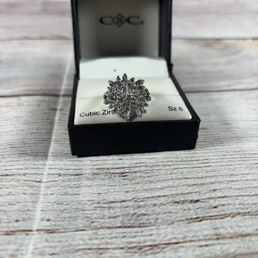 CBC Cubic Zirconia Brilliant Cut Fashion Ring Size 6 Floral Cluster Design